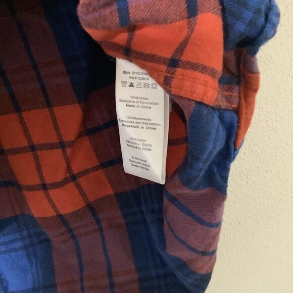 Jack's Girlfriend Blue Orange Plaid Flannel Cotton Country Button Up Shirt Small - Picture 8 of 9
